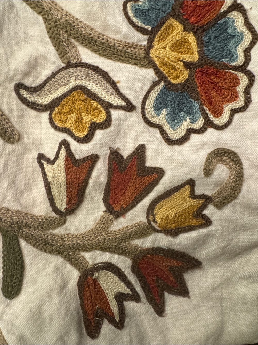 Embroidered Floral Cotton Pillow covers - Multicolor on Cream 20 x 20 (Set of 2) - Picture 6 of 10